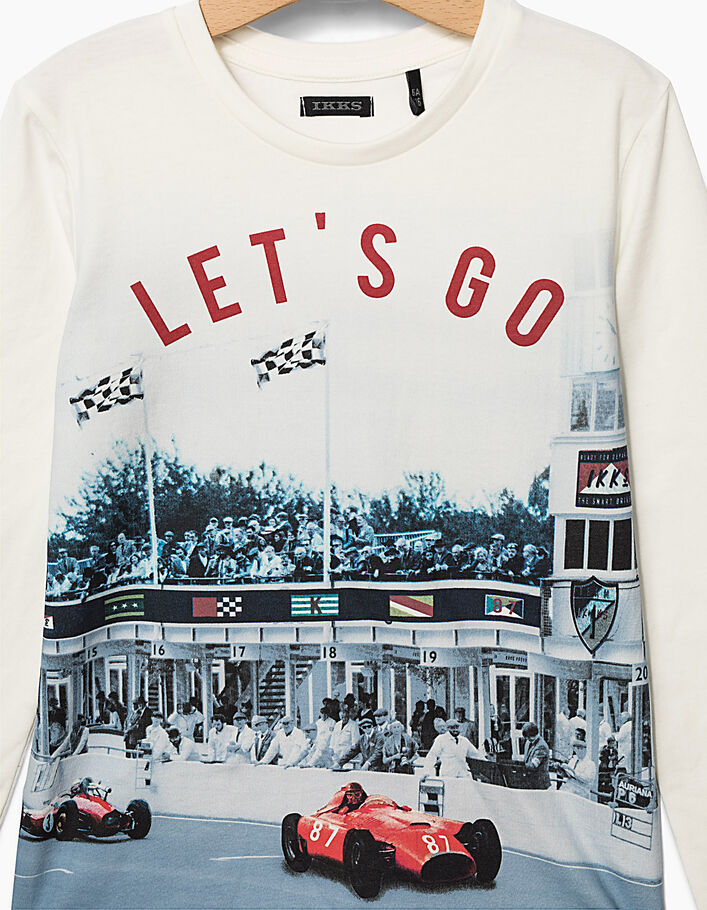 Camiseta blanca Let’s Go coche de carreras niño - IKKS