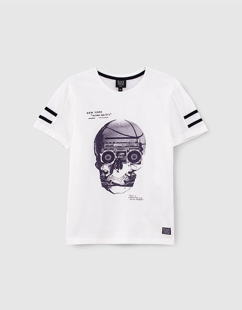 Camiseta blanco calavera, radio y deportivas niño - IKKS