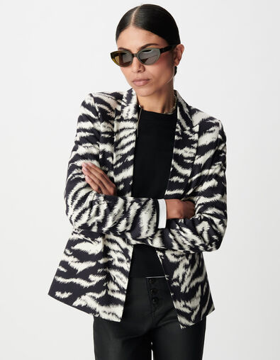 Chaqueta de traje negra con estampado de cebra para Mujer - IKKS