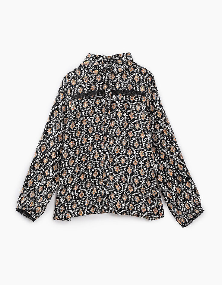 Girls’ black paisley print and lace shirt-3 Girls’ black paisley print and lace shirt-3