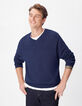 Marineblauwe herentrui met V-hals, 100% wol-5