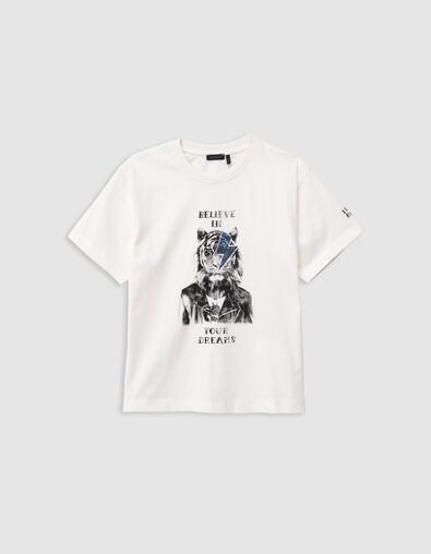Ecru organic cotton tiger-lightning t-shirt for boy - IKKS