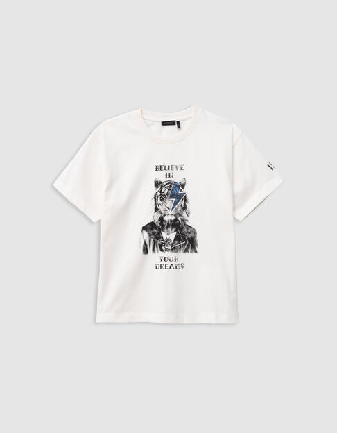Camiseta gris algodón tigre rayo niño - IKKS