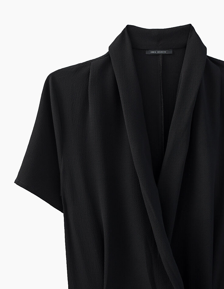 Schwarzes Wickelkleid aus Polyesterchiffon-2