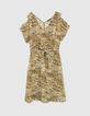 Mandelgrünes Damenkleid mit Animalprint, schulterfrei-3