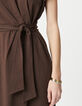 Bruine midi-jurk met zijsplitten Dames-5