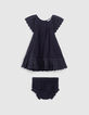 Robe marine brodée avec bloomer bébé fille-2