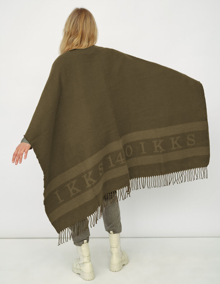 Poncho kaki motif jacquard IKKS frangés femme-3