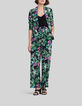 Weite, schwarze Damenhose mit tropischem Print-1