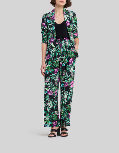 Weite, schwarze Damenhose mit tropischem Print - IKKS