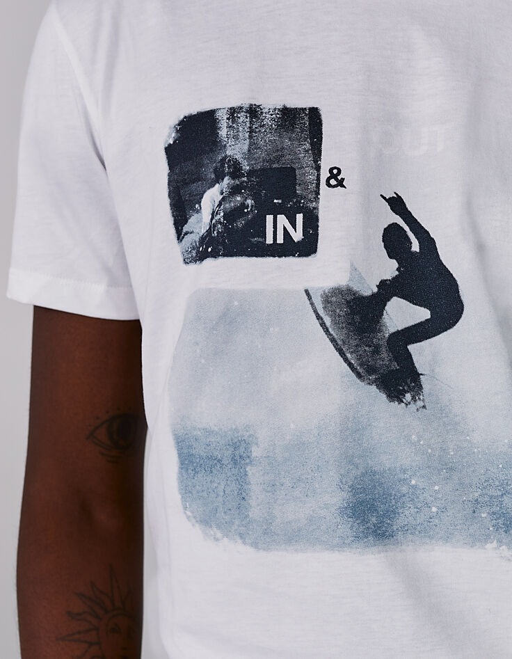 Tee-shirt blanc visuels guitariste-surfeur bio Homme-4