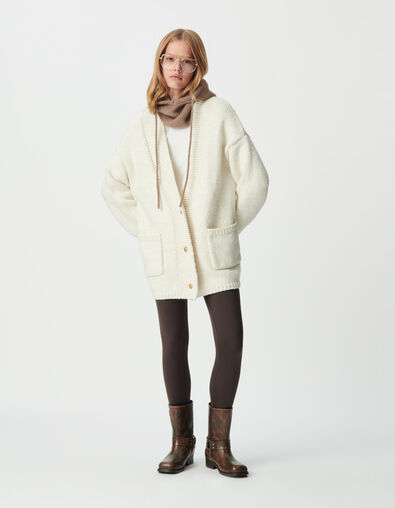 Ecru Damen-Strickjacke, goldfarbener Lurex Loose-Fit - IKKS
