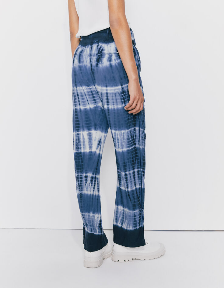 Pantalon en viscose finition tie & dye bleu et blanc femme-3