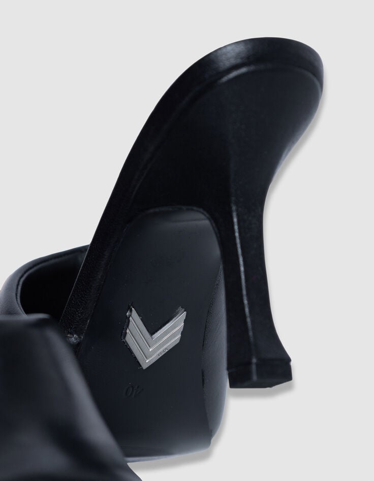 Mules &agrave; talon noires cuir puffer Femme-7