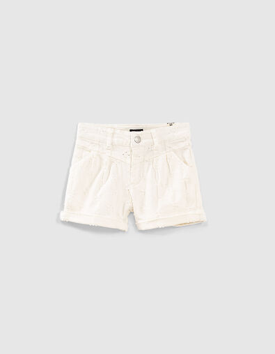 Girls&rsquo; off-white denim shorts with placed wear - IKKS