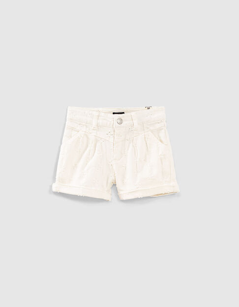 Girls’ off-white denim shorts with placed wear - IKKS