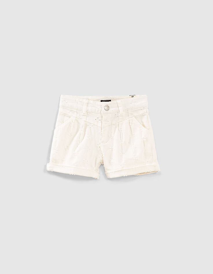 Girls&rsquo; off-white denim shorts with placed wear-1