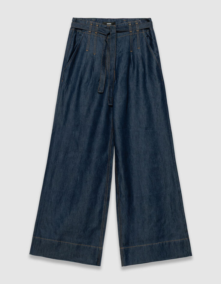 Blauwe brede jeans met ceintuur Dames-5