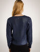 Pull en maille bleu marine enduit irisé femme-3