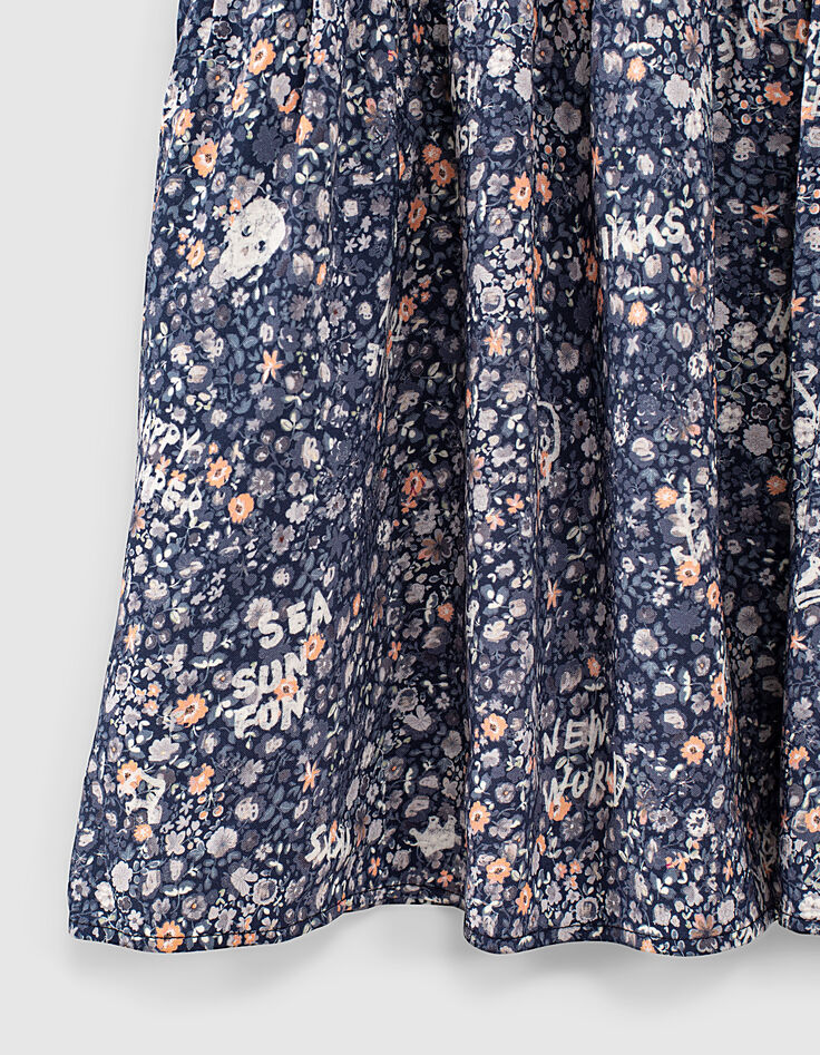 Langes marineblaues Mädchenkleid, Ecovero®, Blumen-Print -4 Langes marineblaues Mädchenkleid, Ecovero®, Blumen-Print -4