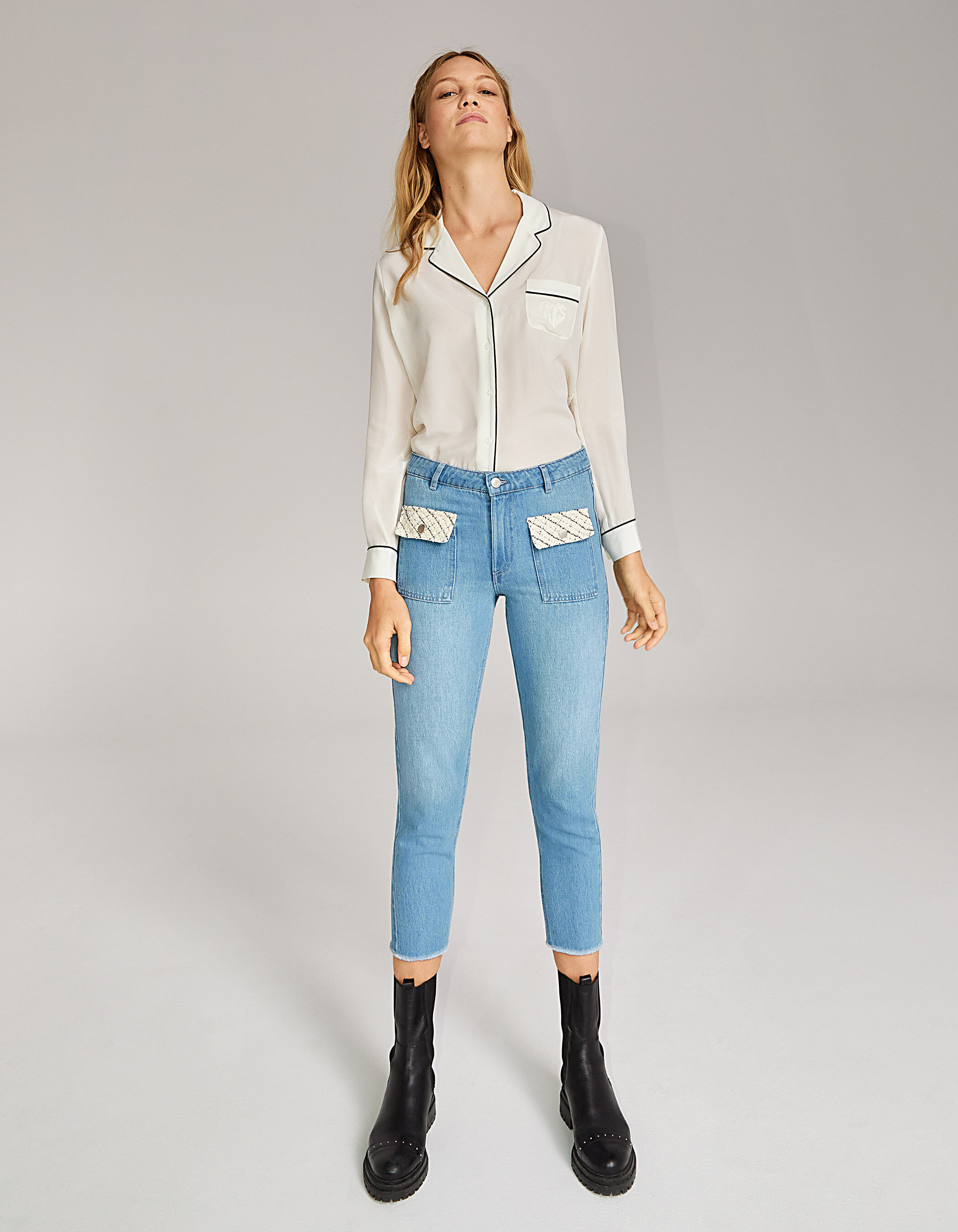 Jeans coupe droite femme taille sale haute