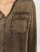 Khaki Damencuprobluse in Acid-Wash-Optik-4