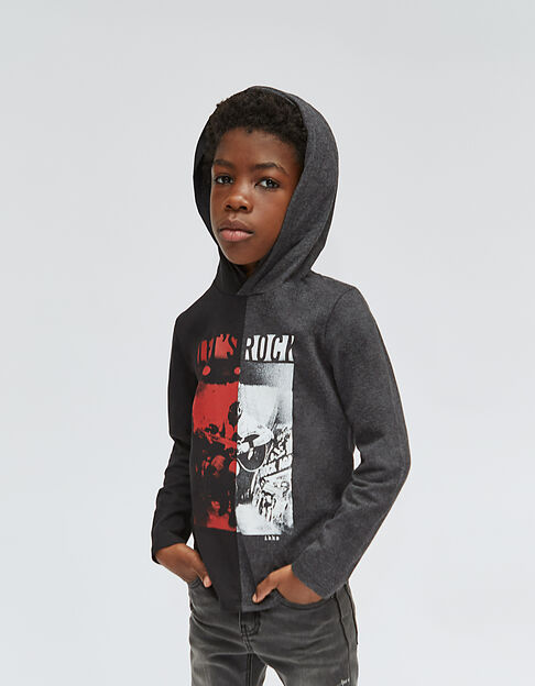 T-shirt zwart en grijs opdruk gitarist jongens 
