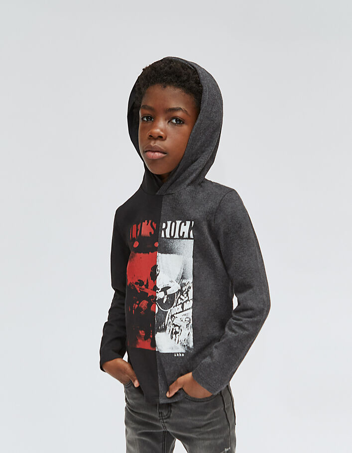 Boys' black and grey guitarist image T-shirt - IKKS