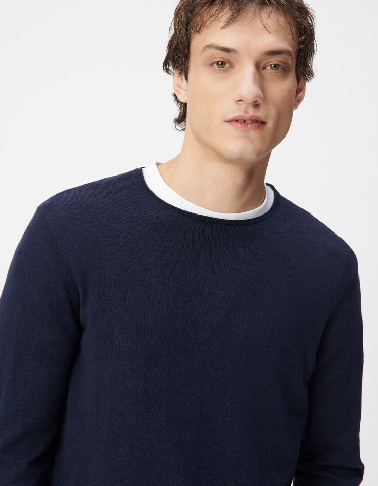 Men's fine-knit navy sweater with rolled edges-2