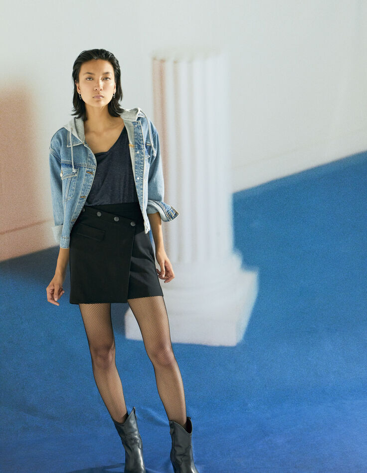 Blouson court en denim loose à capuche femme-6