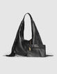 Schwarze Damenhobo-Tasche weiches Leder mit Fransen-7