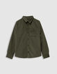 Khaki Jungenhemd lange Ärmel Velours Punkte-2