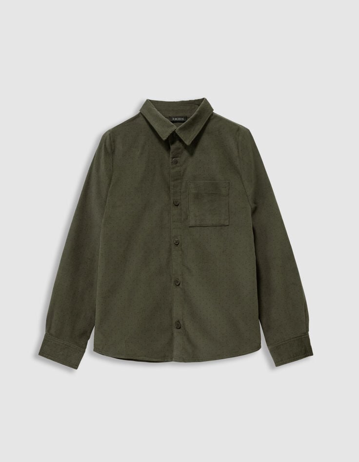 Khaki Jungenhemd lange Ärmel Velours Punkte-2 Khaki Jungenhemd lange Ärmel Velours Punkte-2