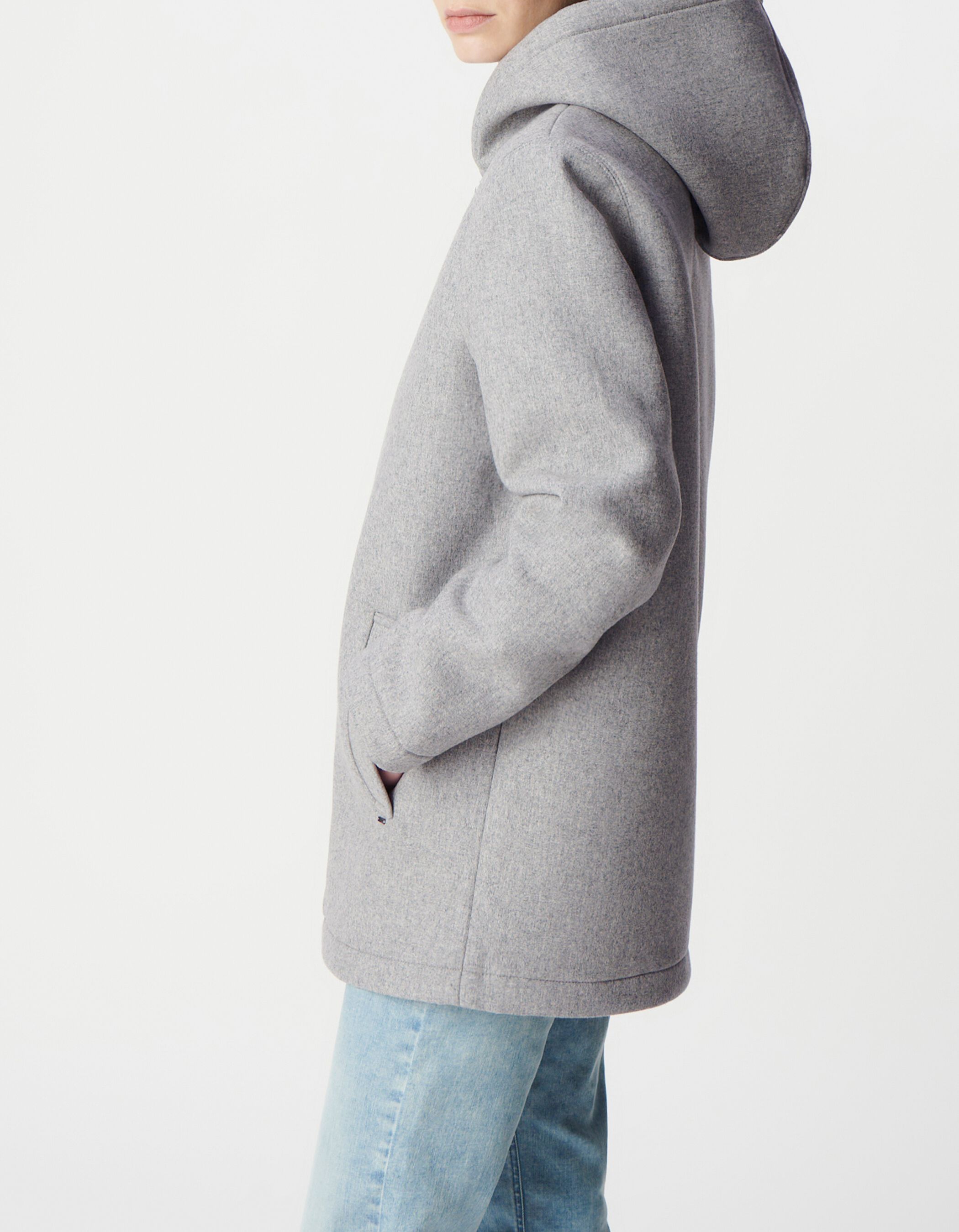 Women's grey flannel wool hooded coat IKKS