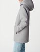 Manteau gris &agrave; capuche lainage esprit flanelle Femme-5