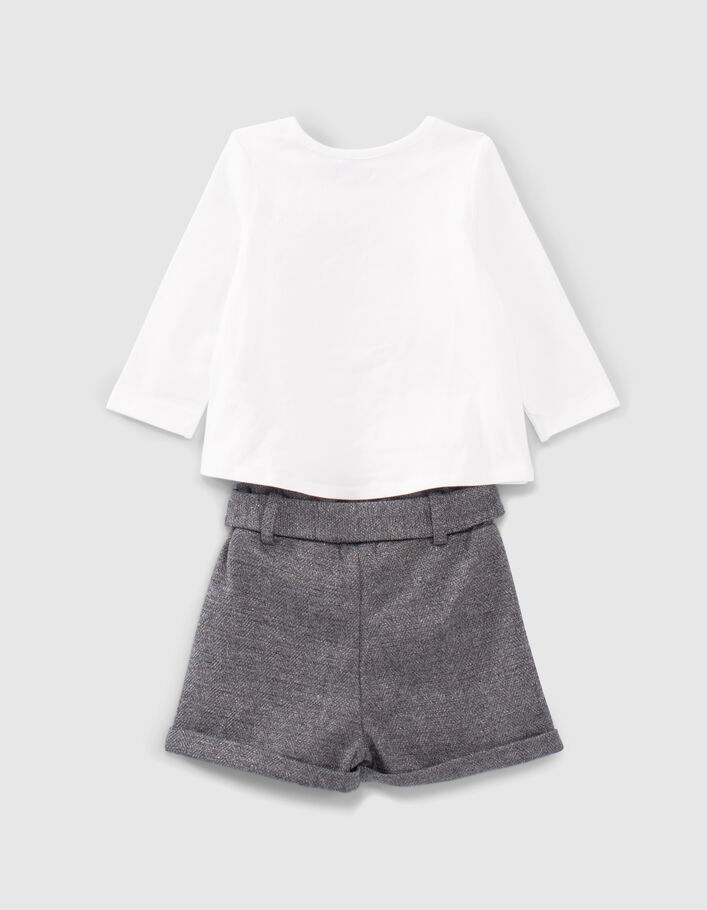 Baby girls’ ecru T-shirt and grey shorts outfit-6