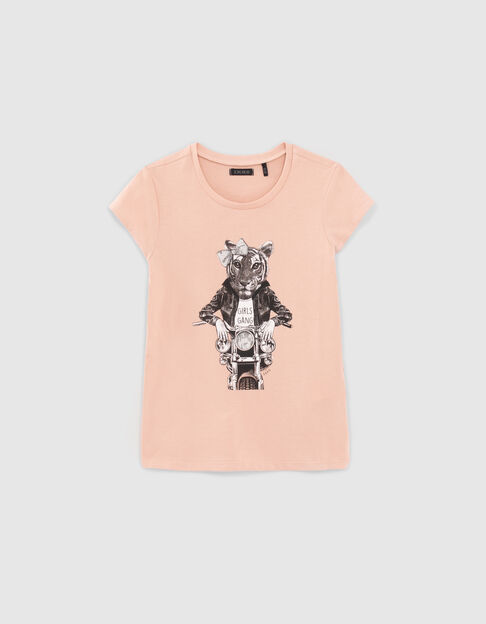 Camiseta rosa tigre motorista niña - IKKS