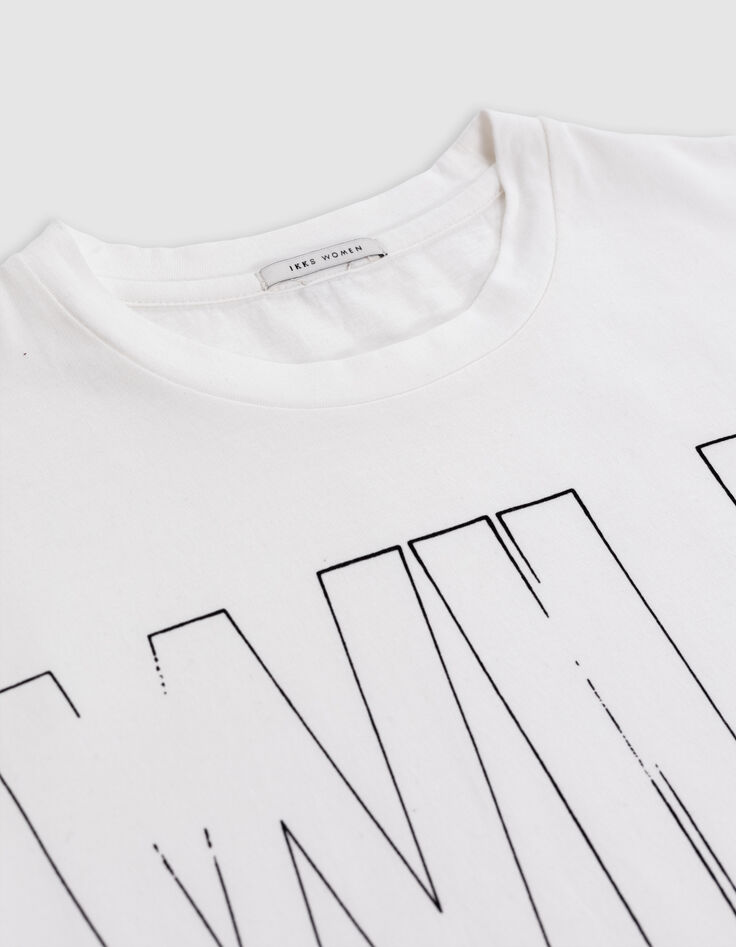 Tee-shirt blanc cassé à message flou Femme-3
