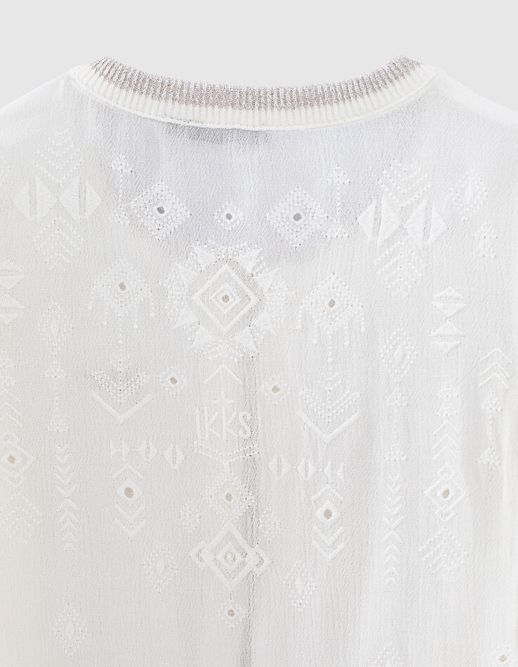 Cardigan blanc cassé bi matière brodé dos fille-6