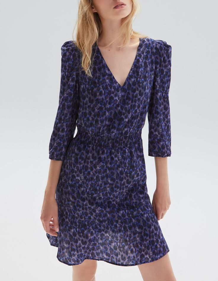 Robe marine recyclée imprimé tachiste Femme-1 Robe marine recyclée imprimé tachiste Femme-1