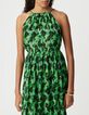 Robe longue verte imprim&eacute; abstrait Femme-2