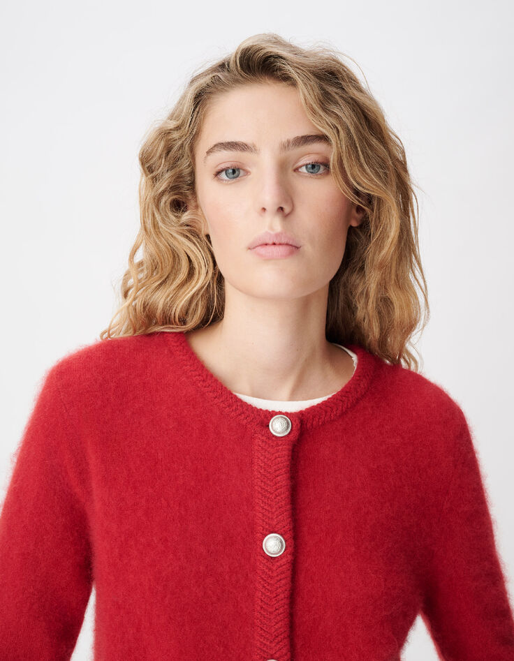 Cardigan rouge tricot mousseux 100% laine Femme-5