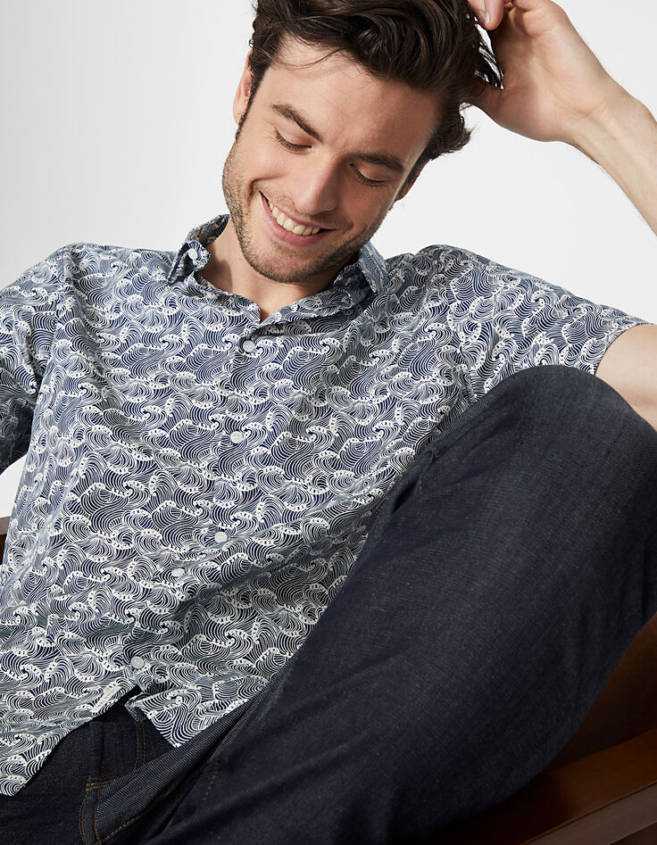 Chemise regular imprimée vagues indigo Homme-1 Chemise regular imprimée vagues indigo Homme-1