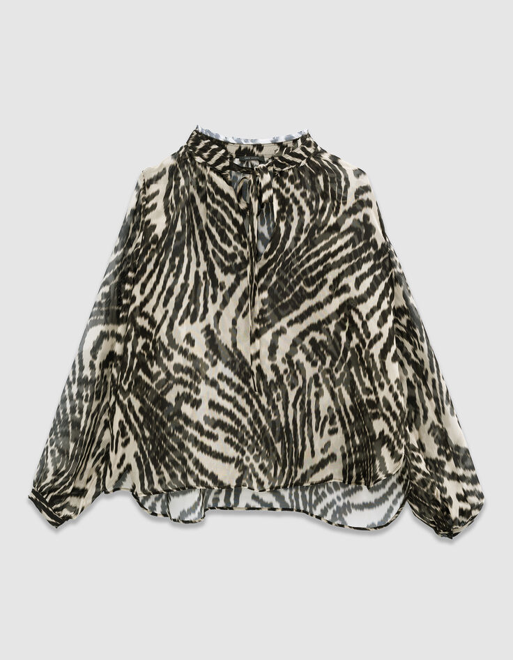 Blouse lavallière noire imprimé zébra Femme-6