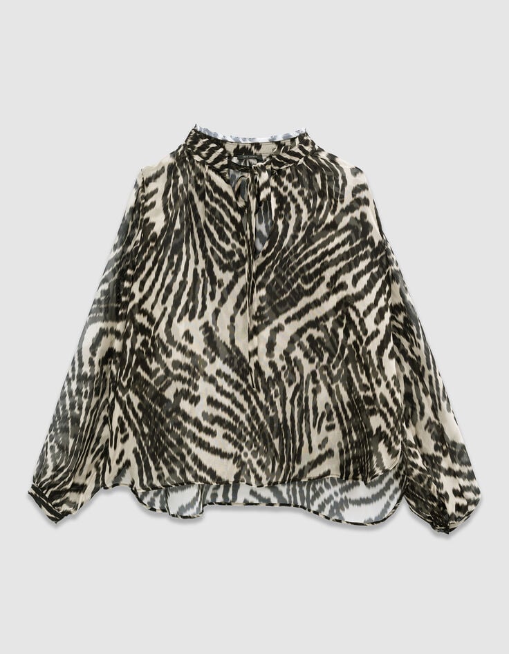 Blouse lavallière noire imprimé zébra Femme-6 Blouse lavallière noire imprimé zébra Femme-6