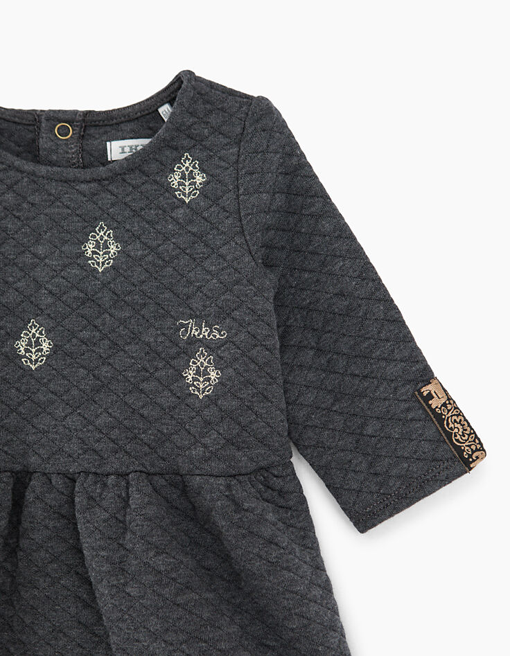 Baby girls’ grey marl embroidered damask dress-2