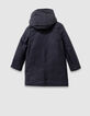 Boys’ navy check coat with hooded facing-4