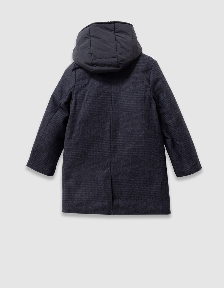 Boys’ navy check coat with hooded facing-4