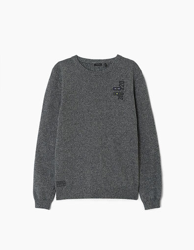 Pull indigo, kaki, blanc en tricot chiné garçon  - IKKS