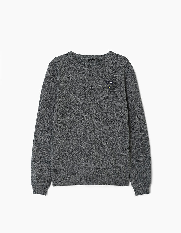 Pull indigo, kaki, blanc en tricot chiné garçon -1
